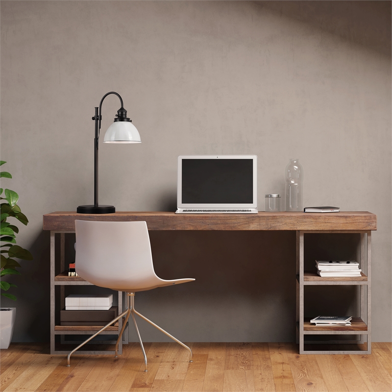 Bowery Hill Farmhouse Adjustable Metal Desk Lamp in Matte Black