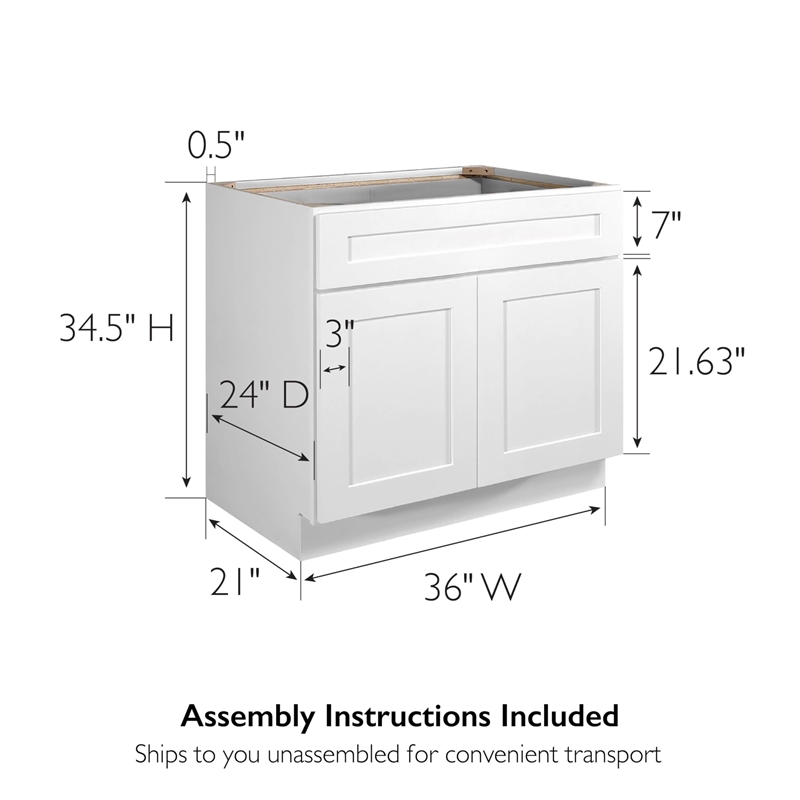 Bowery Hill Sink Base Wood Cabinet in White 36-Inch by 24-Inch by 34.5-Inch