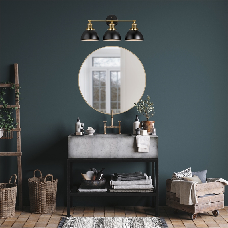 Bowery Hill Stainless Steel Vanity Light in Matte Black/Gold 3 Light