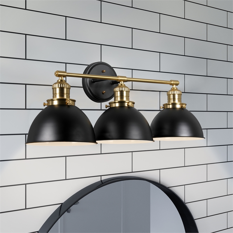 Bowery Hill Stainless Steel Vanity Light in Matte Black/Gold 3 Light