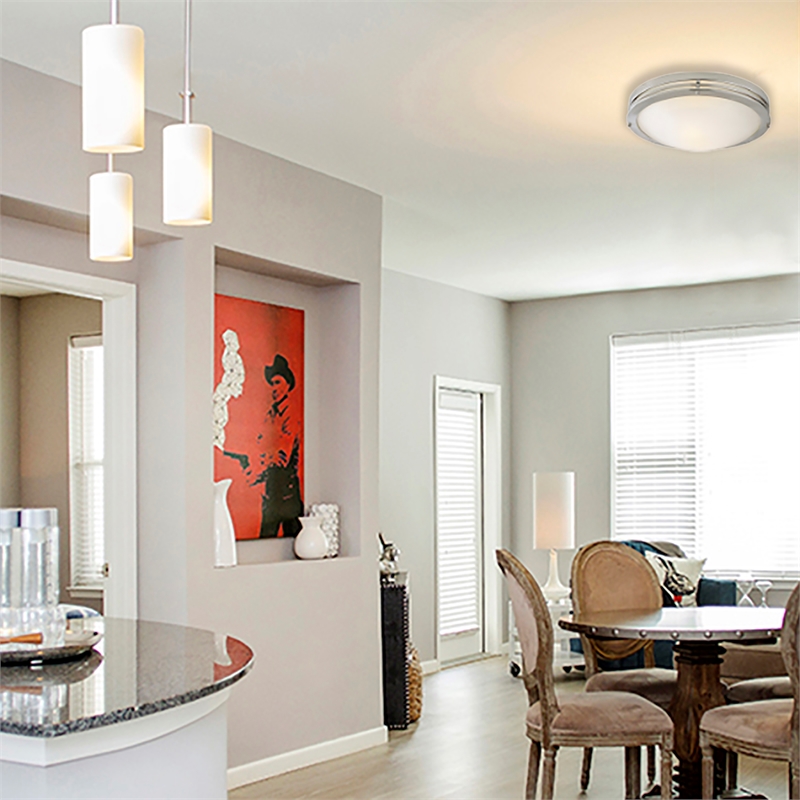 Bowery Hill Ceiling Light Steel & Alabaster Glass in Satin Nickel 2-Light