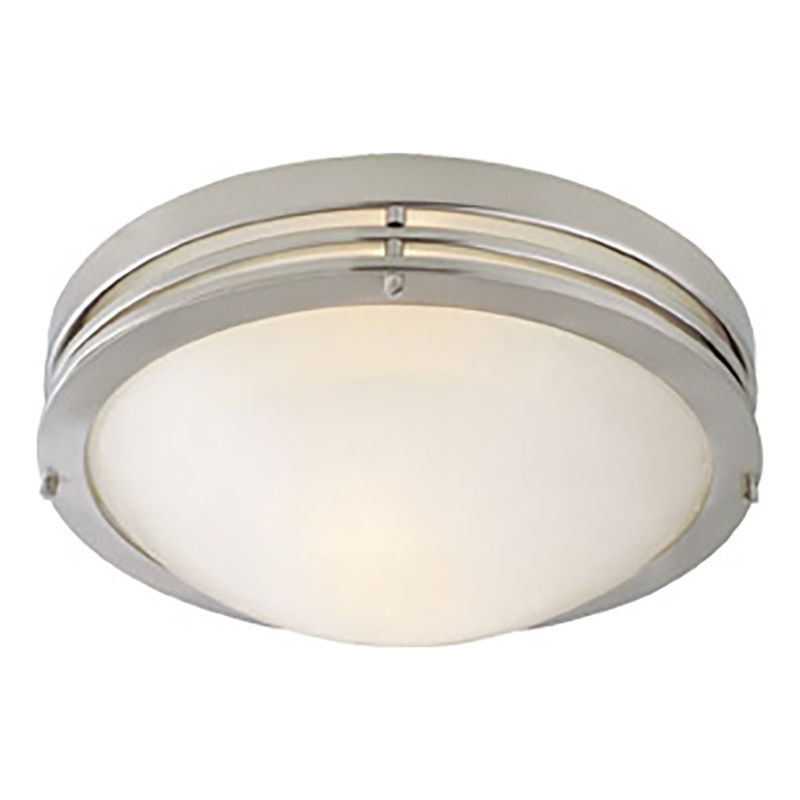 Bowery Hill Ceiling Light Steel & Alabaster Glass in Satin Nickel 2-Light