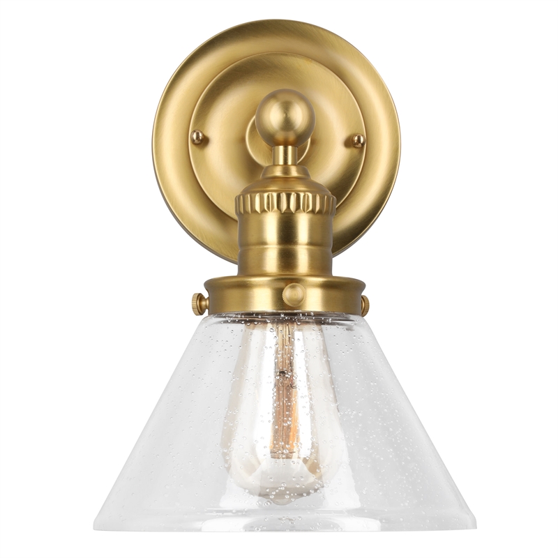 Bowery Hill Transitional 1-Light Seedy Glass Wall Light in Satin Gold