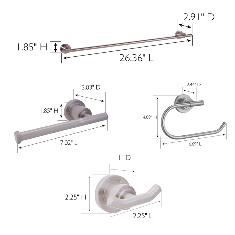 Bowery Hill Metal Bathroom Accessory Kit in Satin Nickel 4 Piece