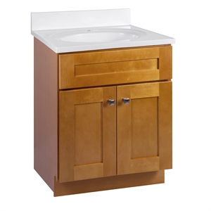 Bowery Hill Vanity in Modern Birch w/ White Marble Top Fully Assembled 25&quot