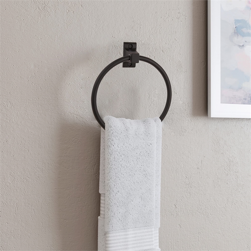 Bowery Hill 6-Inch Zinc Metal Towel Ring in Matte Black Finish