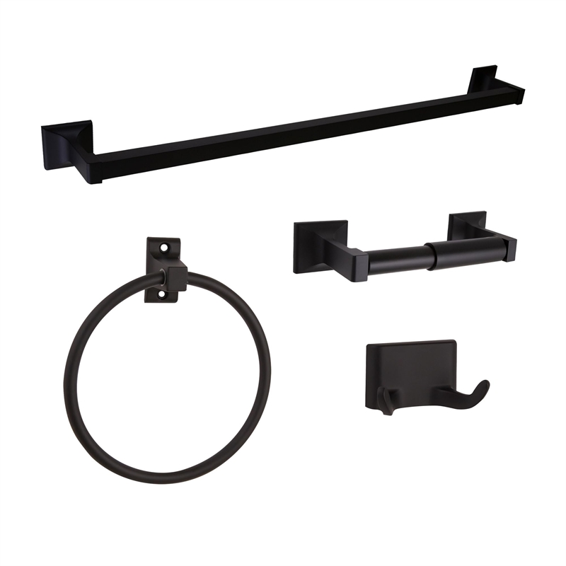 Bowery Hill Aluminum Bath Accessory Kit in Matte Black 4-Piece