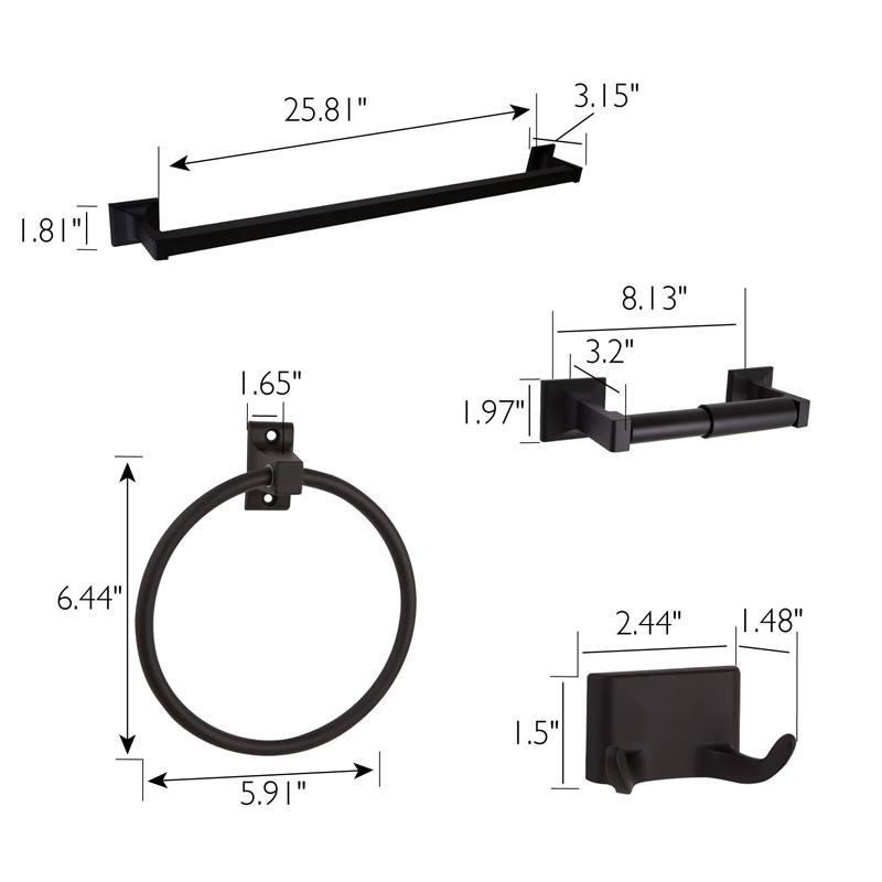 Bowery Hill Aluminum Bath Accessory Kit in Matte Black 4-Piece