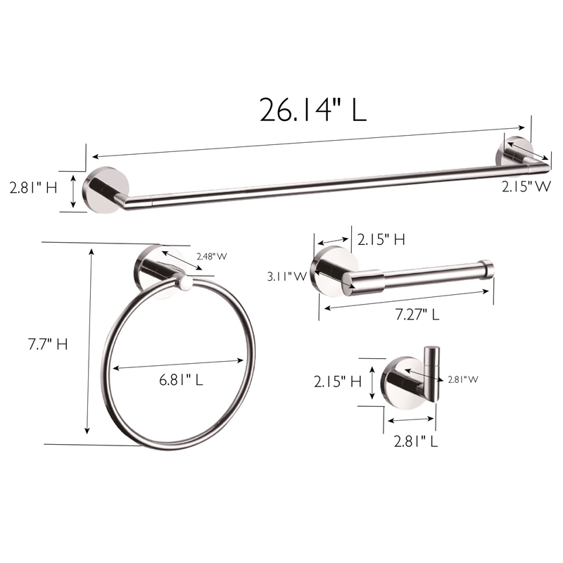 Bowery Hill 4-Piece Metal Bathroom Accessory Kit in Polished Chrome/Silver