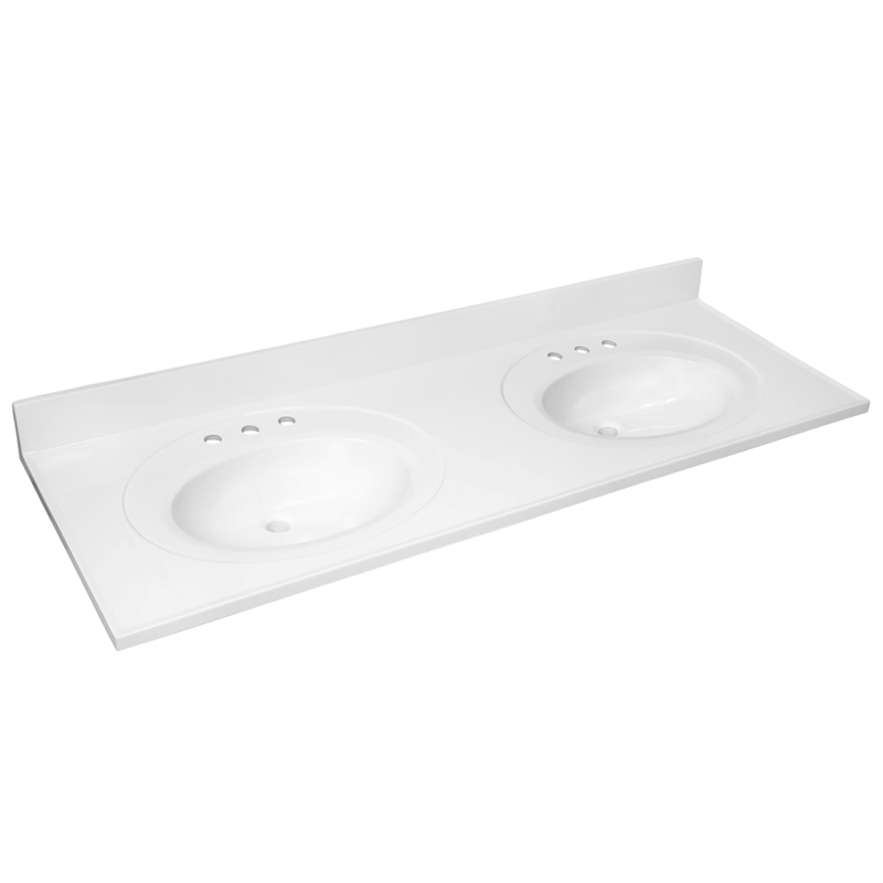 Bowery Hill 61 Inch Marble Double Bowl Widespread Vanity Top in Solid White