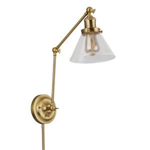 Bowery Hill Swing Arm Wall Mount 1-Light Metal Sconce in Satin Gold