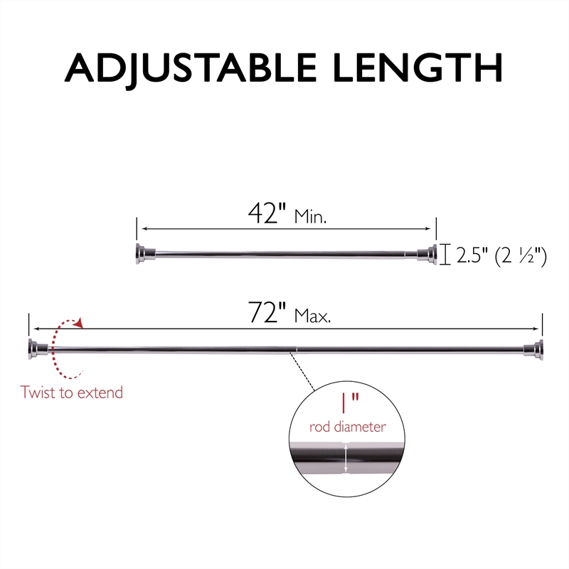 Bowery Hill Classic Adjustable 42 to 72 Inch Shower Rod in Polished Chrome