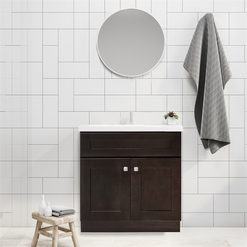 Bowery Hill 30-Inch Wood Vanity Without Top in Espresso Fully Assembled
