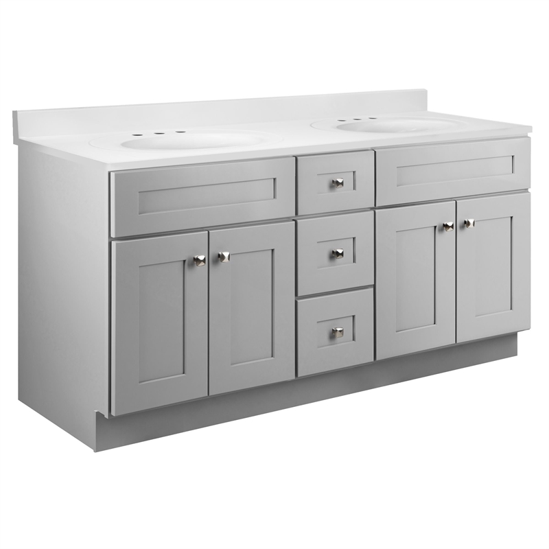 Bowery Hill 61 Inch Bathroom Vanity with Marble Top in Gray Assembled