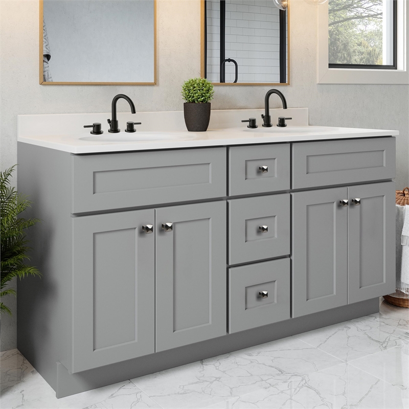 Bowery Hill 61 Inch Bathroom Vanity with Marble Top in Gray Assembled