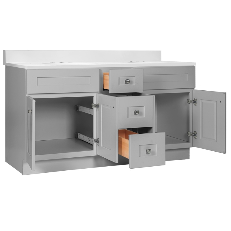 Bowery Hill 61 Inch Bathroom Vanity with Marble Top in Gray Assembled