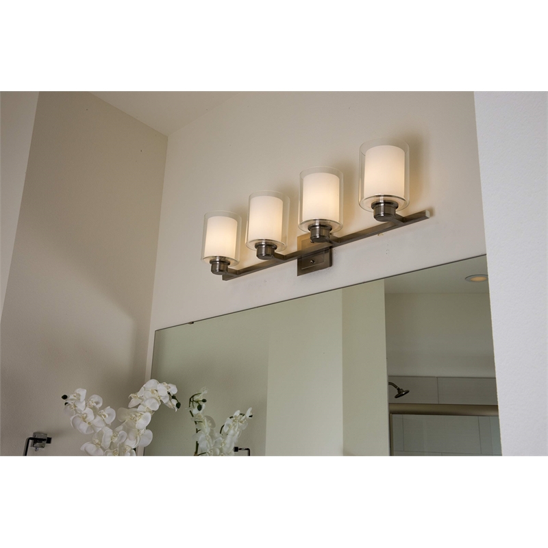 Bowery Hill 4-Light Dual Glass Steel Vanity Light in Brushed Nickel