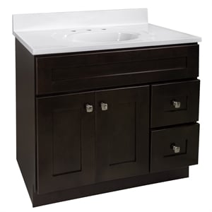 Bowery Hill 37 Inch Wood Vanity in Espresso with White Top Assembled