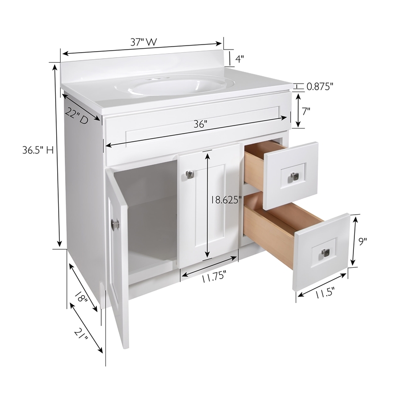 Bowery Hill 37 Inch Wood Bathroom Vanity with White Top Assembled