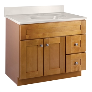 Bowery Hill 37 Inch Marble Bathroom Vanity with Cultured Top in Birch