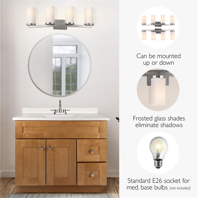 Bowery Hill 4-Light Transitional Glass Vanity Bar in Satin Nickel