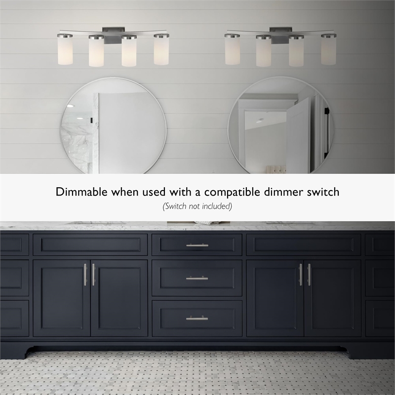 Bowery Hill 4-Light Transitional Glass Vanity Bar in Satin Nickel