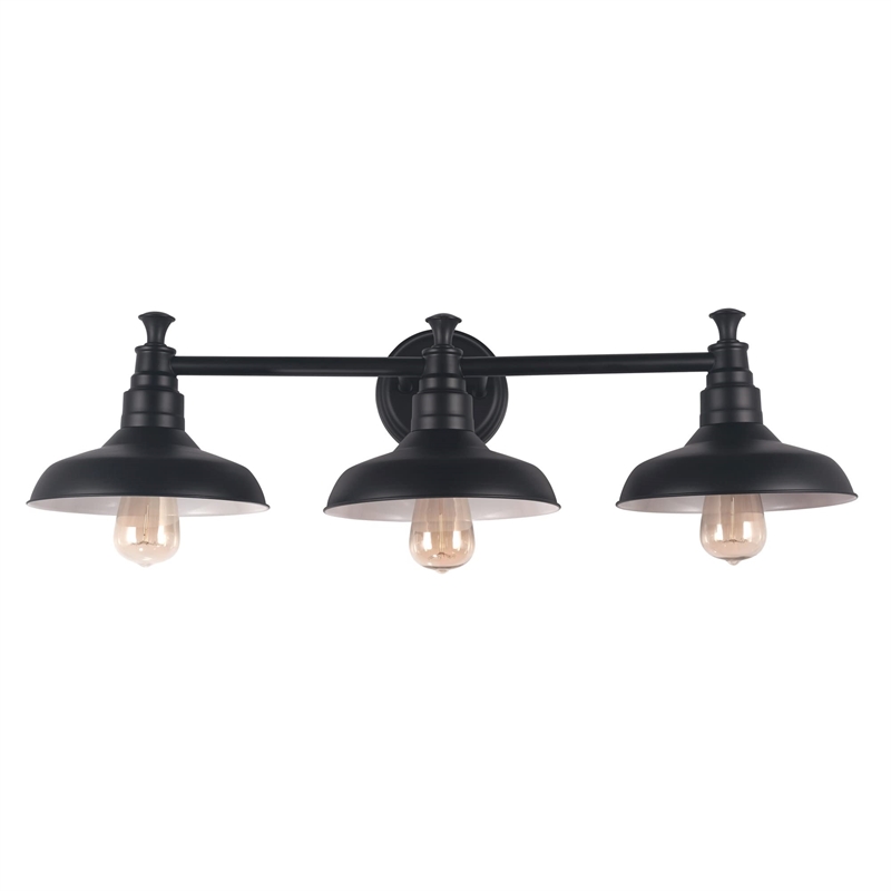 Bowery Hill 3-Light Seedy Glass Cone Vanity Light in Matte Black