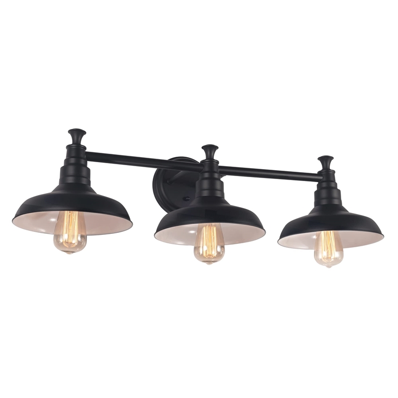 Bowery Hill 3-Light Seedy Glass Cone Vanity Light in Matte Black
