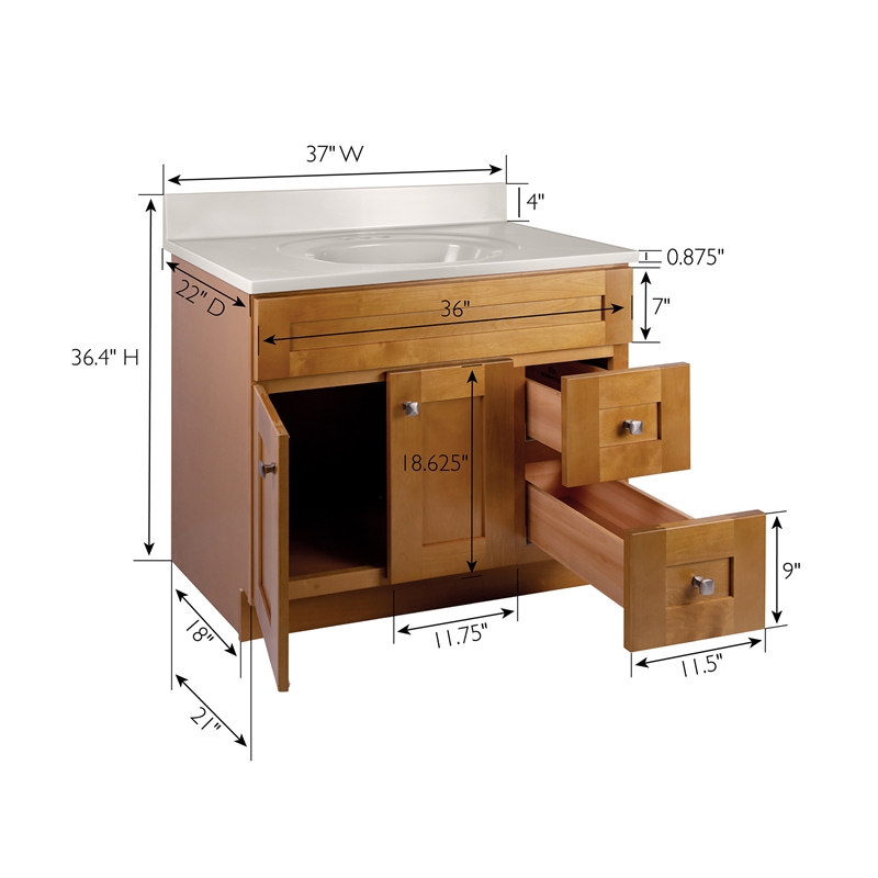 Bowery Hill 37-Inch Solid Wood Vanity with Marble Top in Birch