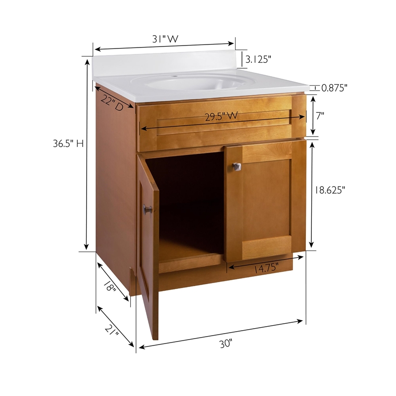 Bowery Hill 31-Inch Marble Bathroom Vanity with Single Hole in Birch