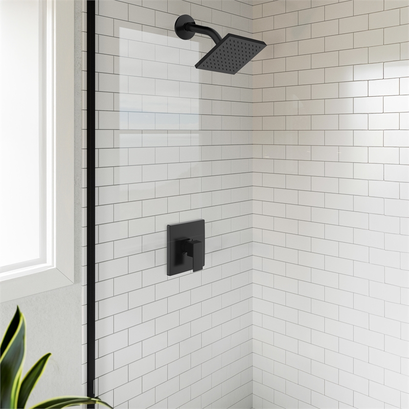 Bowery Hill Single-Handle Brass Valve Trim with Square Plate in Matte Black