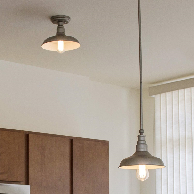 Bowery Hill Industrial Semi-Flush Indoor Ceiling Light in Galvanized Paint