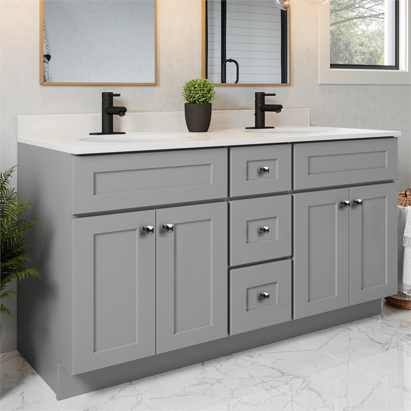 Bowery Hill 61-Inch Marble-Top Bathroom Vanity in Sherwin Williams Gray