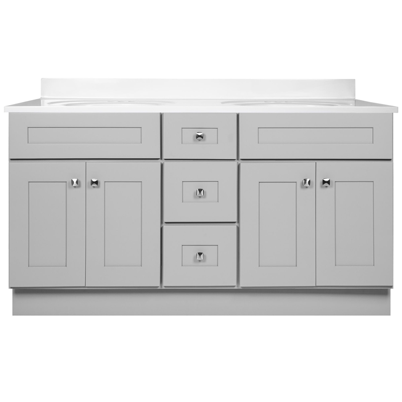 Bowery Hill 61-Inch Marble-Top Bathroom Vanity in Sherwin Williams Gray