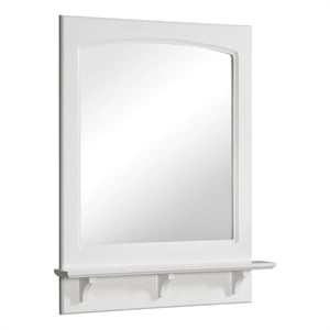 Bowery Hill 24-Inch Wood Framed Bathroom Wall Mirror with Shelf in White