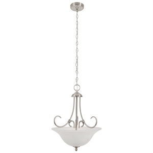 Bowery Hill Traditional Alabaster Glass Pendant Light in Satin Nickel