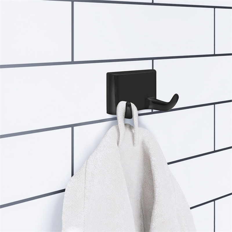 Bowery Hill Aluminum and Zinc Double Robe Metal Hook in Matte Black