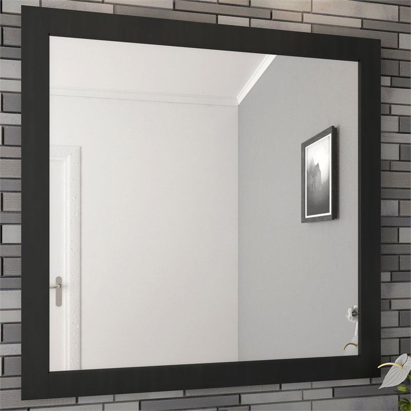 Bowery Hill 30-Inch Square Wood Bathroom Mirror in Matte Black