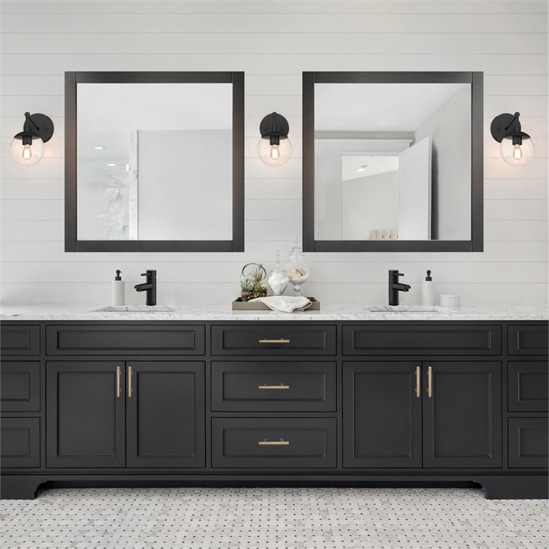 Bowery Hill 30-Inch Square Wood Bathroom Mirror in Matte Black