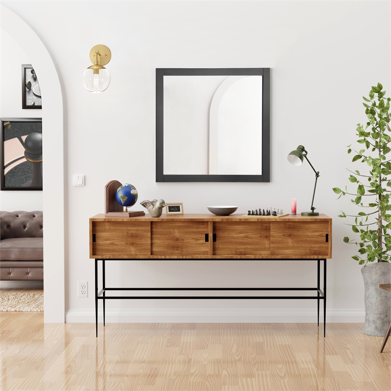 Bowery Hill 30-Inch Square Wood Bathroom Mirror in Matte Black
