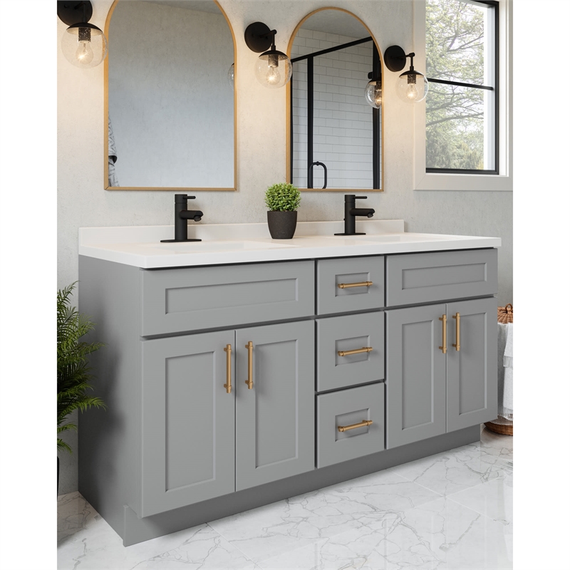 Bowery Hill 60-Inch Solid Wood Bathroom Vanity in Sherwin Williams Gray