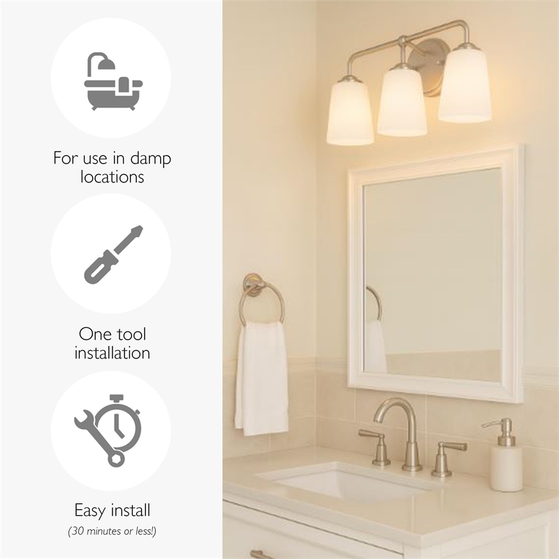 Bowery Hill 3-Light Stainless Steel Vanity Light in Satin Nickel
