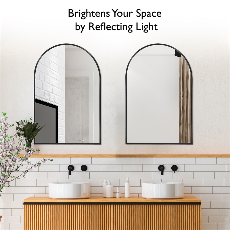 Bowery Hill Arched Decorative Wall Mirror with Black Metal Frame 30