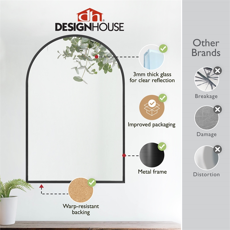 Bowery Hill Arched Decorative Wall Mirror with Black Metal Frame 30