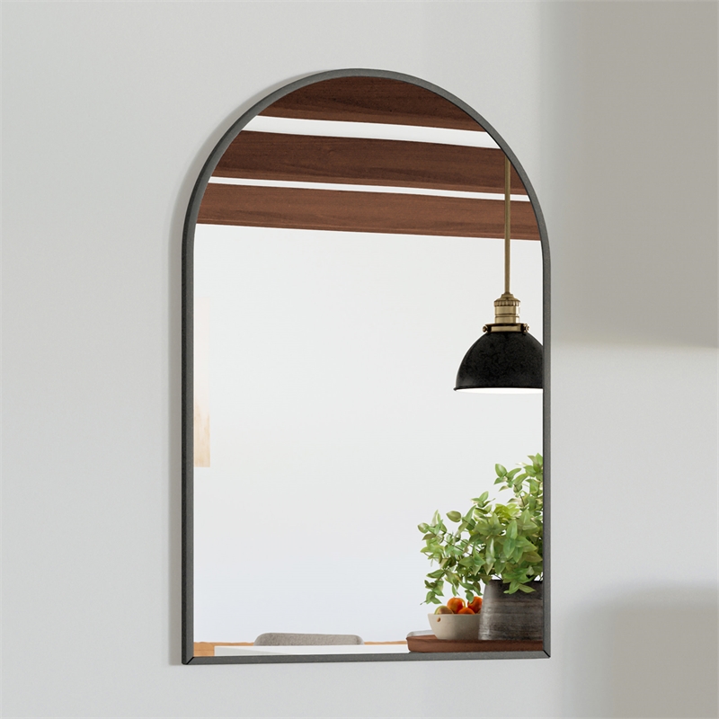 Bowery Hill Arched Decorative Wall Mirror with Black Metal Frame 30