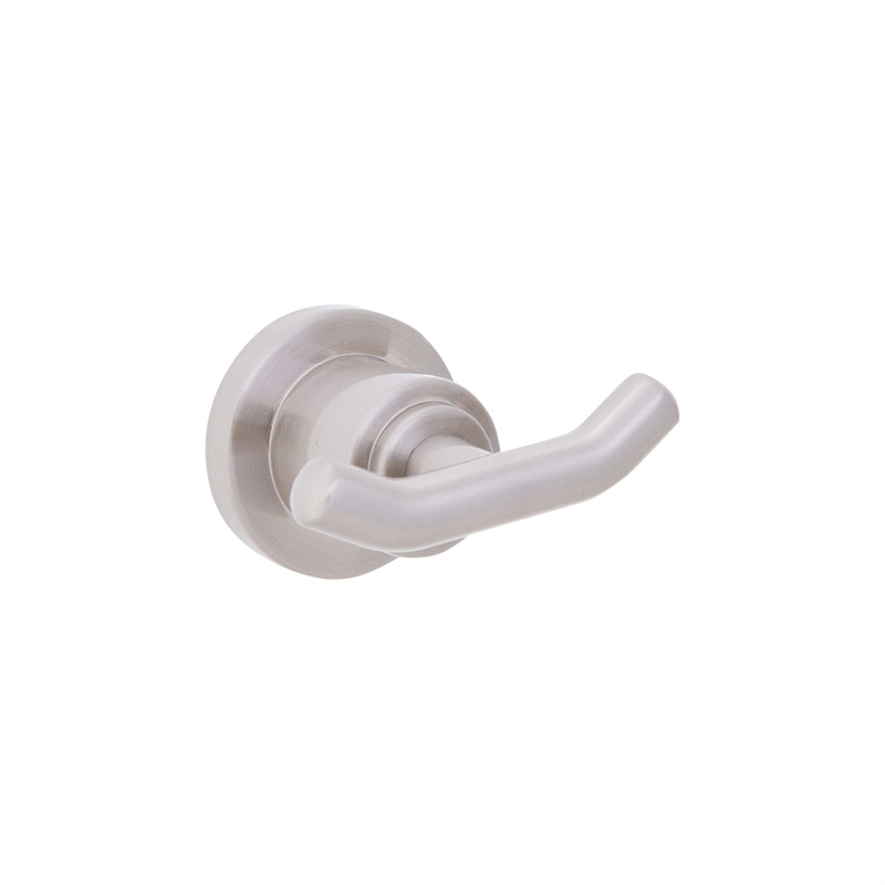 Bowery Hill Modern Metal Double Robe Hook in Satin Nickel Silver