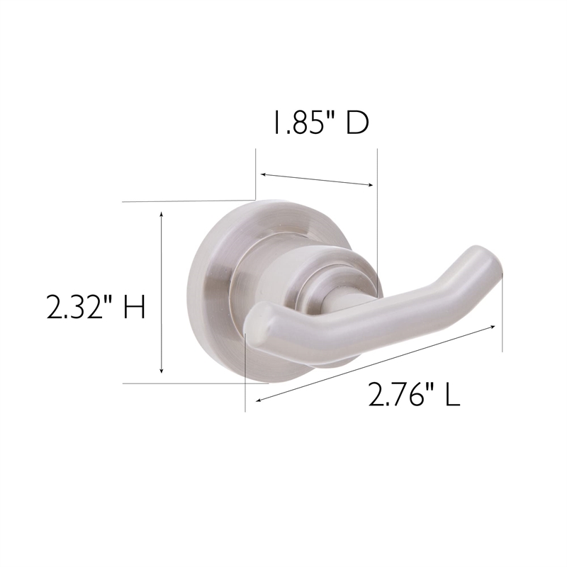 Bowery Hill Modern Metal Double Robe Hook in Satin Nickel Silver
