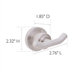 Bowery Hill Modern Metal Double Robe Hook in Satin Nickel Silver