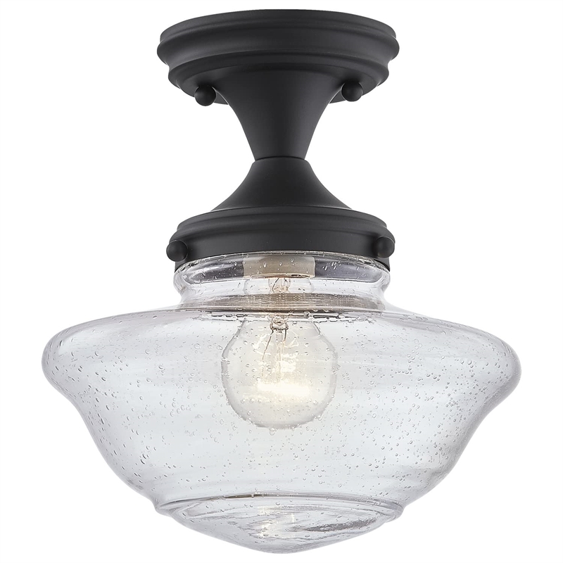 Bowery Hill Schoolhouse Semi Flush Mount Metal Ceiling Light in Matte Black