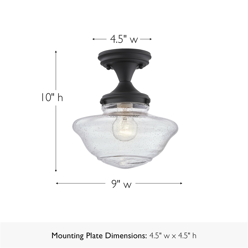 Bowery Hill Schoolhouse Semi Flush Mount Metal Ceiling Light in Matte Black